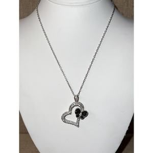 Phoenix Jewelry Silver Tone Rhinestone Crystal CZ Heart Butterfly Necklace